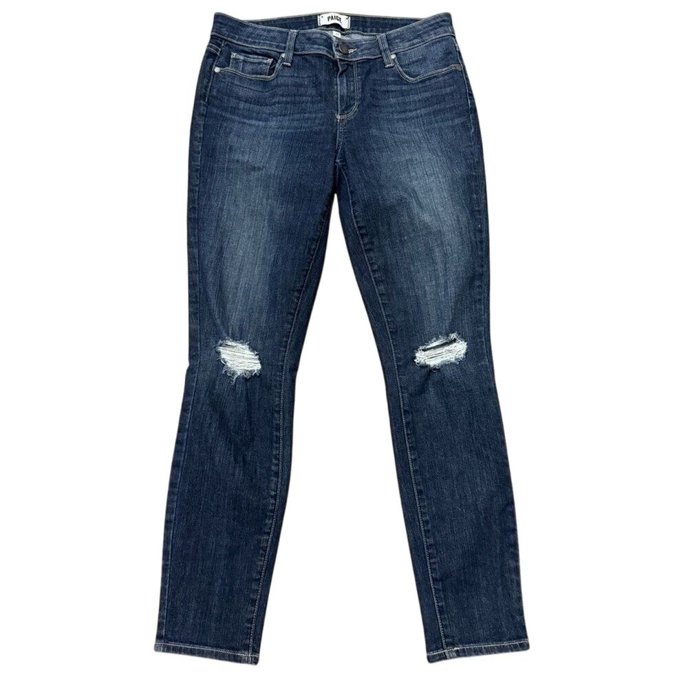 Paige Verdugo Ankle Jeans Ripped‎ Knee Dark Wash Women's Size 29 Comfort Stretch